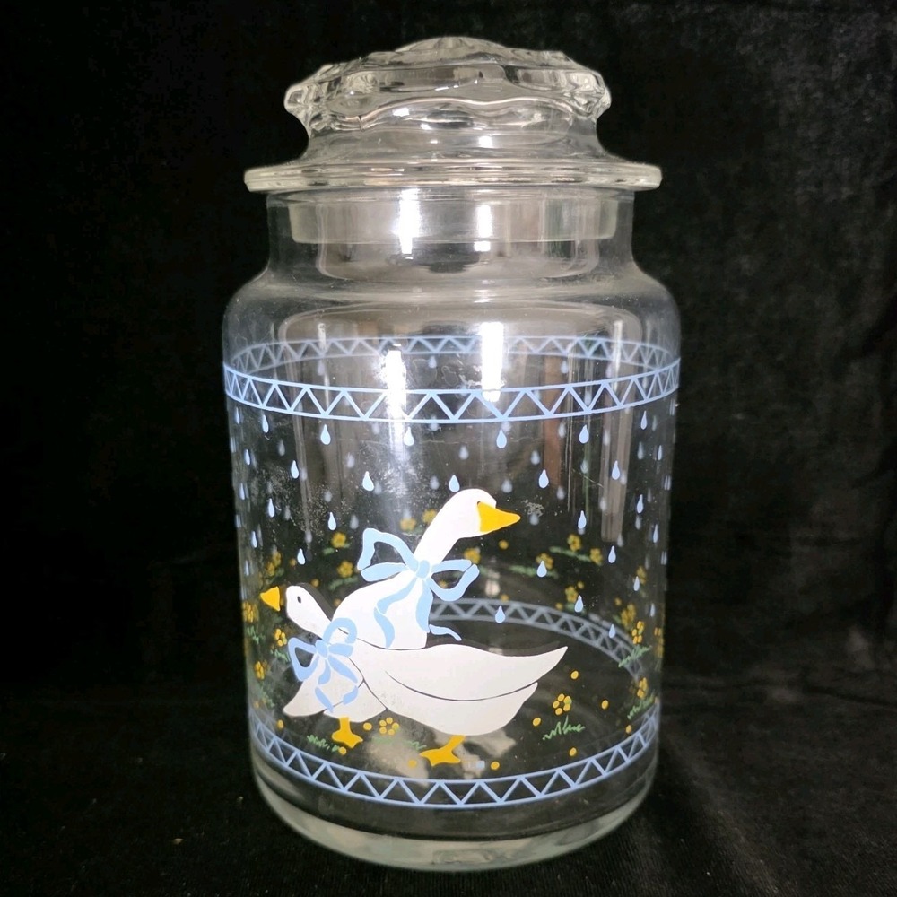 VTG Country Goose Glass Jar '87 Anchor Hocking 6.5" Canister Aunt Rhody Style